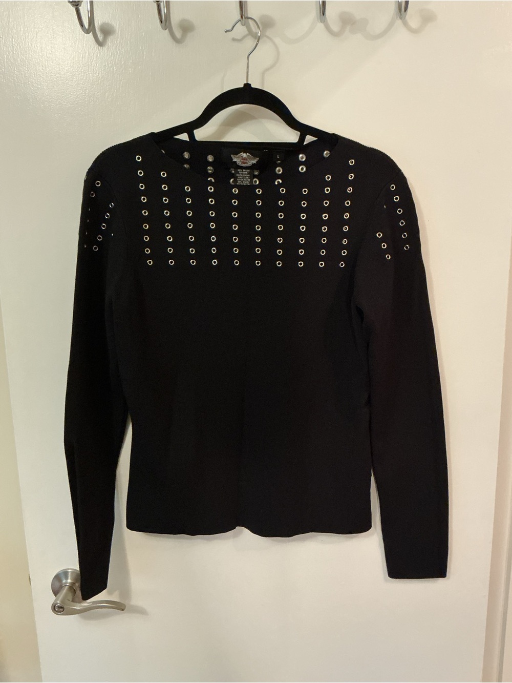 Harley-Davidson Black Grommet-Embellished Crewneck Sweatshirt